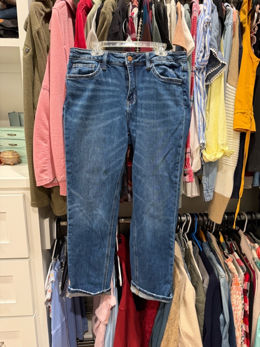 Women’s Cropped Mid-Rise Blue Denim Jeans